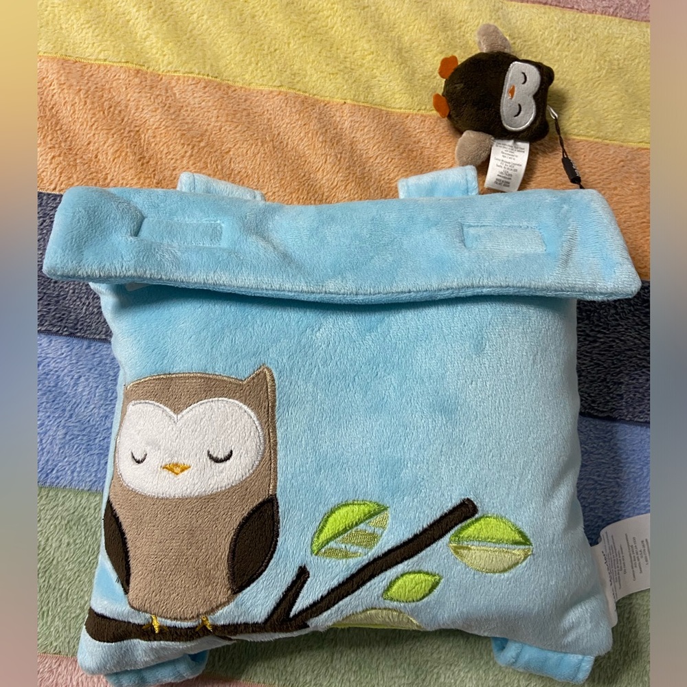 LITTLE MIRACLES Aqua Blue Owl Fleece Baby Blanket in a Bag